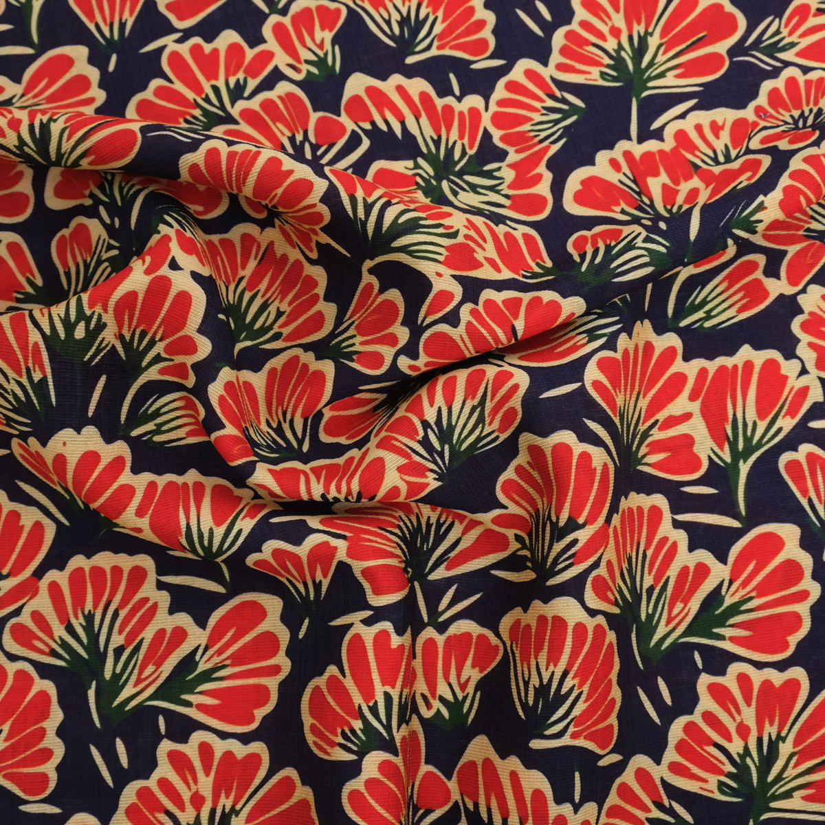 Viscose Mélangée Imprimé Palma Rouge Marine - Maison Klem